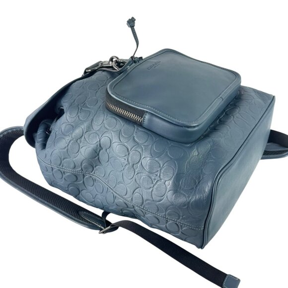 COACH Sky Blue Signature Leather Sullivan Unisex Drawstring Backpack - Picture 5 of 13